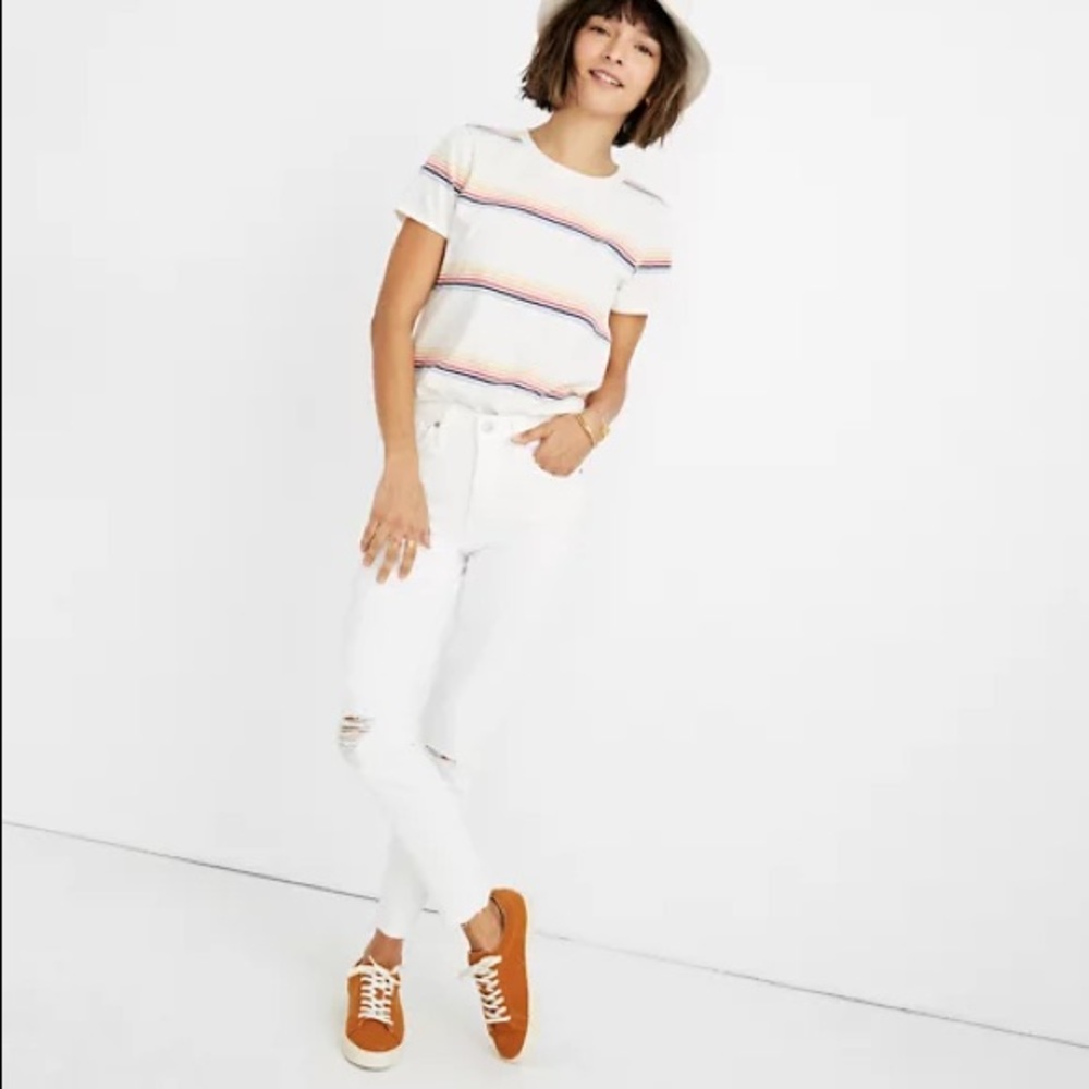 Madewell 9" Mid-Rise Skinny Crop Jeans in Pure White: Knee-Rip Edition